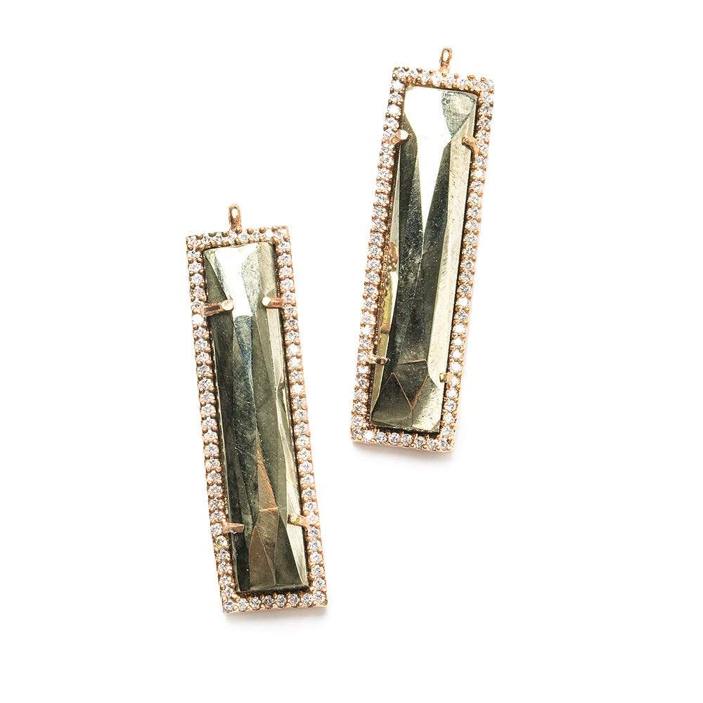 39x10.5mm Rose Gold Bezel CZ & Pyrite Bar 1 ring Pendant 1 piece - Beadsofcambay.com