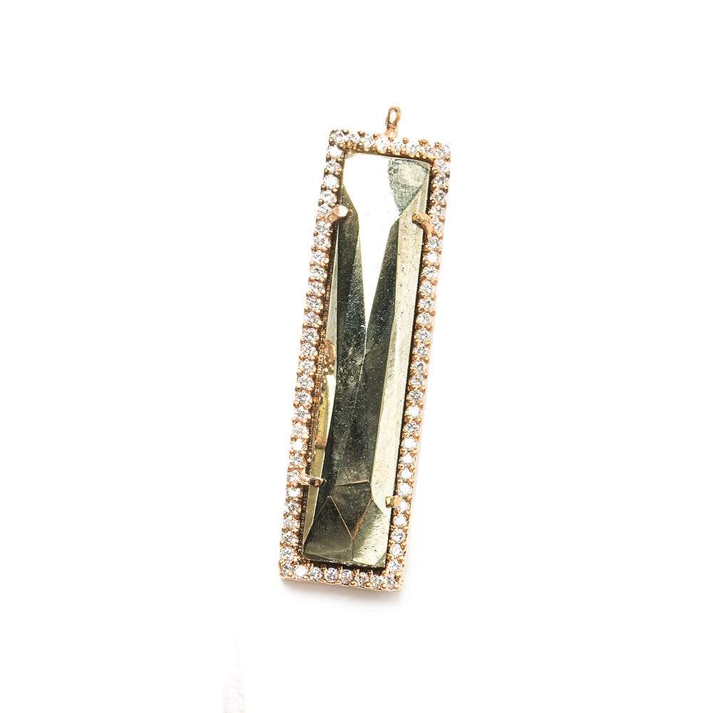 39x10.5mm Rose Gold Bezel CZ & Pyrite Bar 1 ring Pendant 1 piece - Beadsofcambay.com