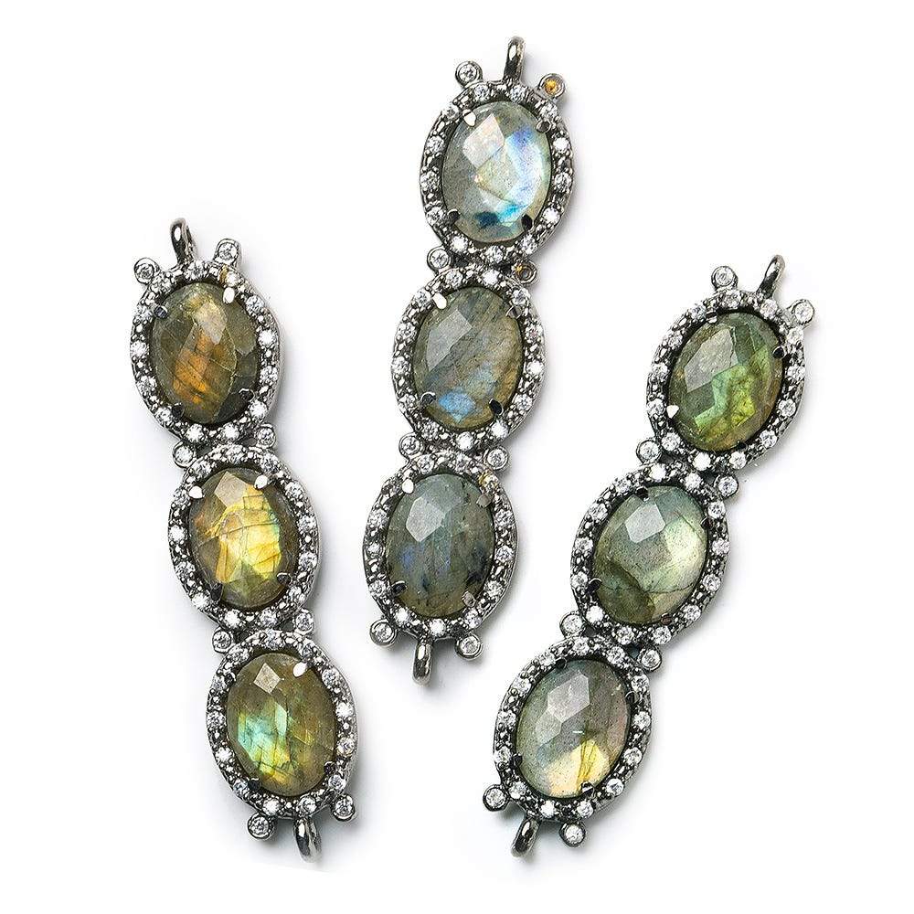 39x10mm Black Gold Bezel CZ & Labradorite 3 Oval Connector 1 focal bead - Beadsofcambay.com