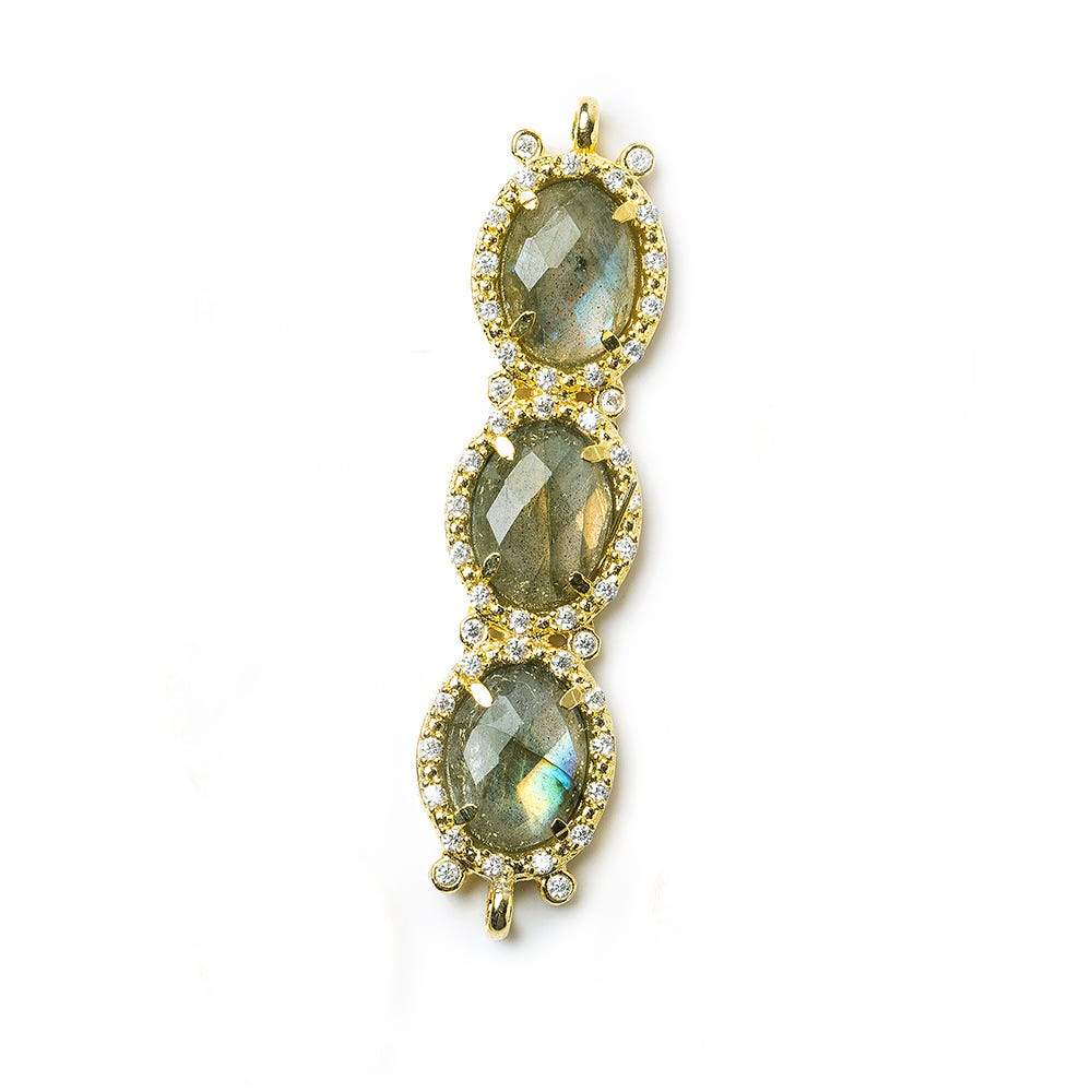 39x10mm Gold Bezel CZ & Labradorite 3 Oval Connector 1 focal bead - Beadsofcambay.com
