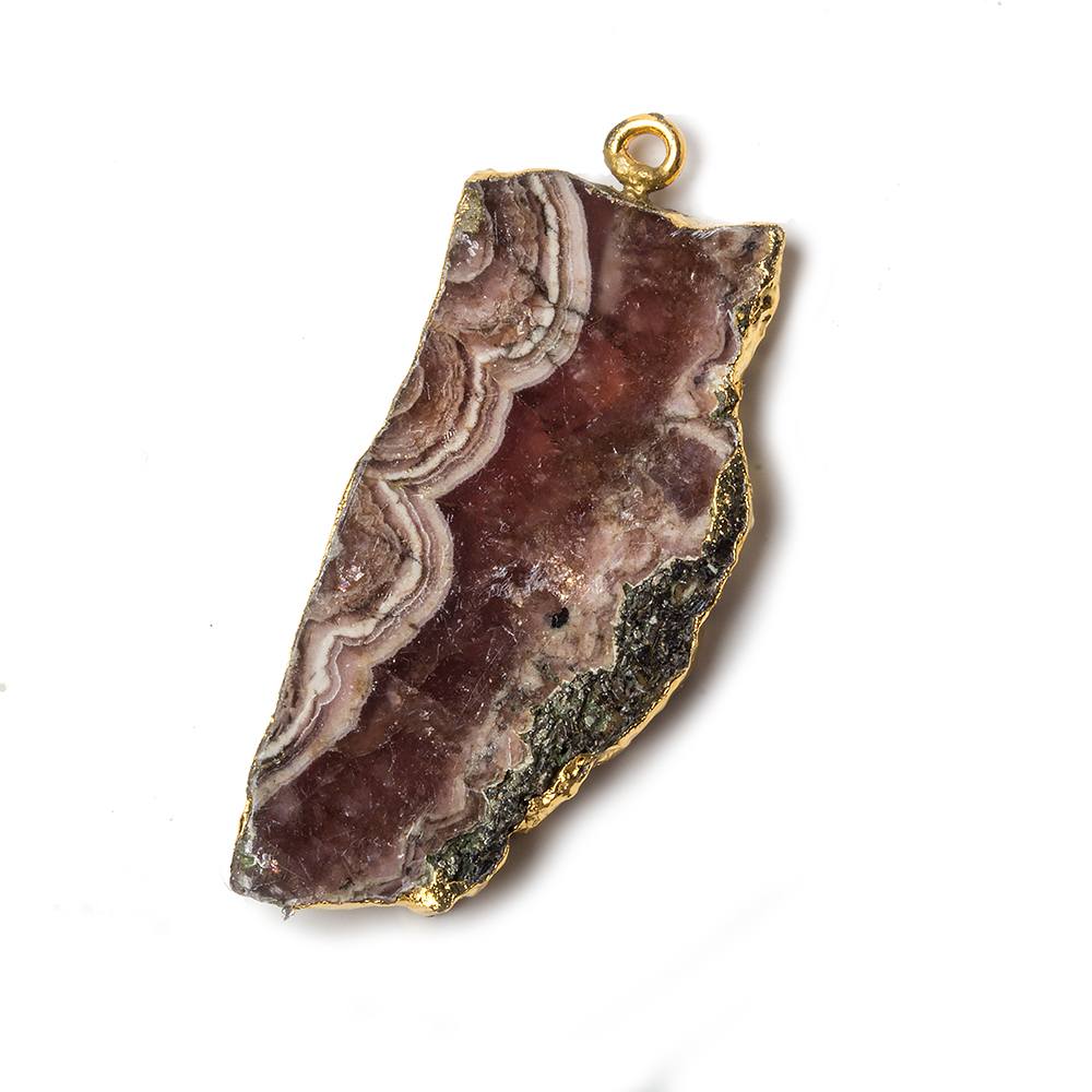 39x16x4mm Gold Leafed Rhodochrosite Slice Focal Bead - Beadsofcambay.com