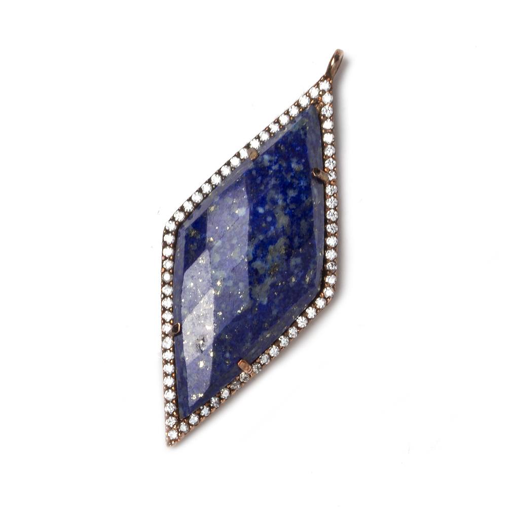 39x18mm Rose Gold Bezeled White CZ and Lapis Lazuli Kite Pendant 1 piece - Beadsofcambay.com