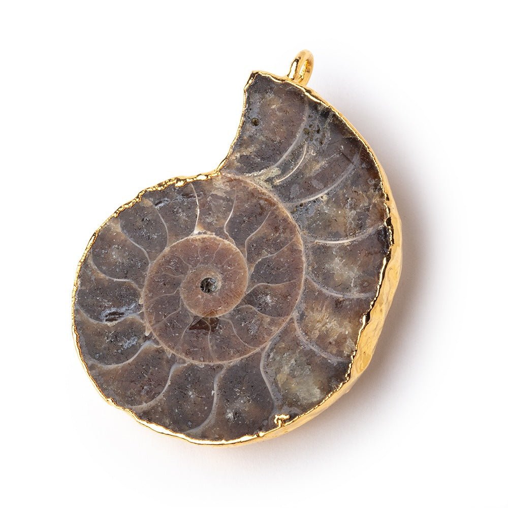 39x31mm Gold Leafed Ammonite Fossil Pendant 1 focal piece - Beadsofcambay.com