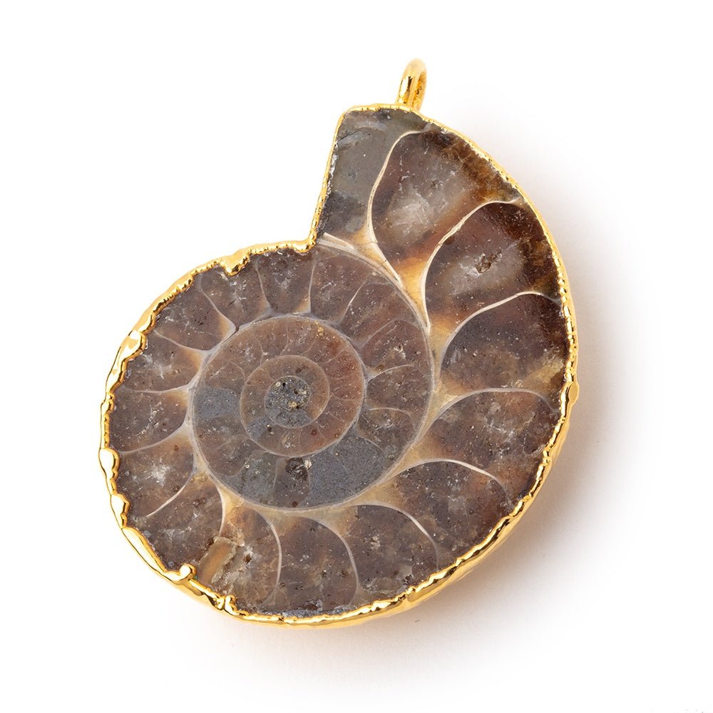 39x33mm Gold Leafed Ammonite Fossil Pendant 1 piece - Beadsofcambay.com