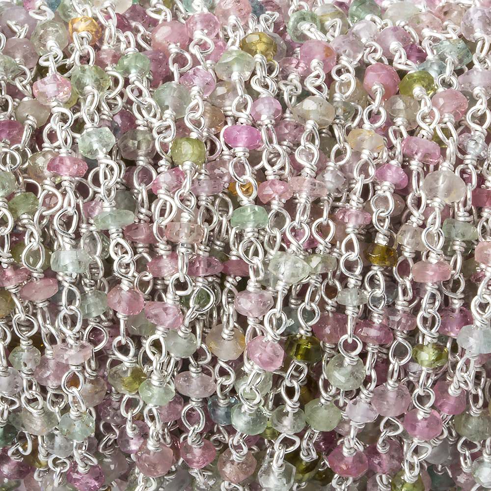3mm Afghani Tourmaline faceted rondelle Silver .925 Chain by the foot 48 pcs - Beadsofcambay.com