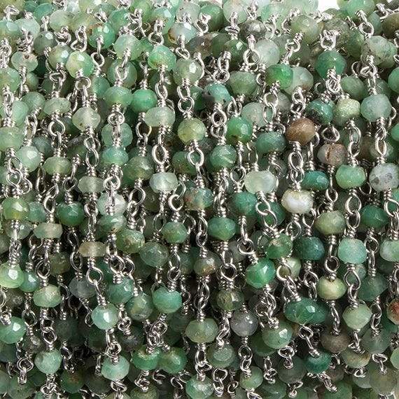 3mm Chrysoprase faceted rondelle Silver Chain by the foot 36 pieces - Beadsofcambay.com
