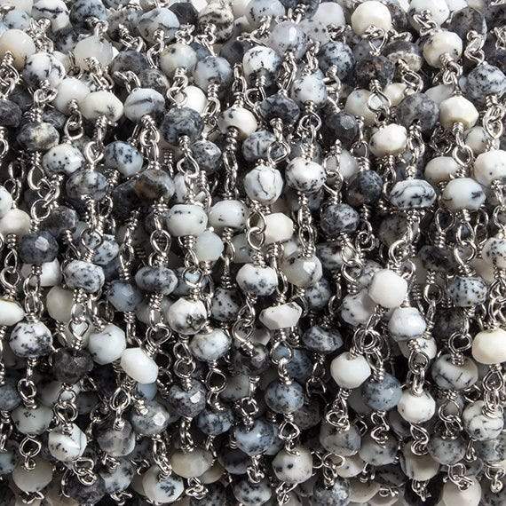 3mm Dendritic Opal faceted rondelle Silver Chain by the foot 36 pieces - Beadsofcambay.com