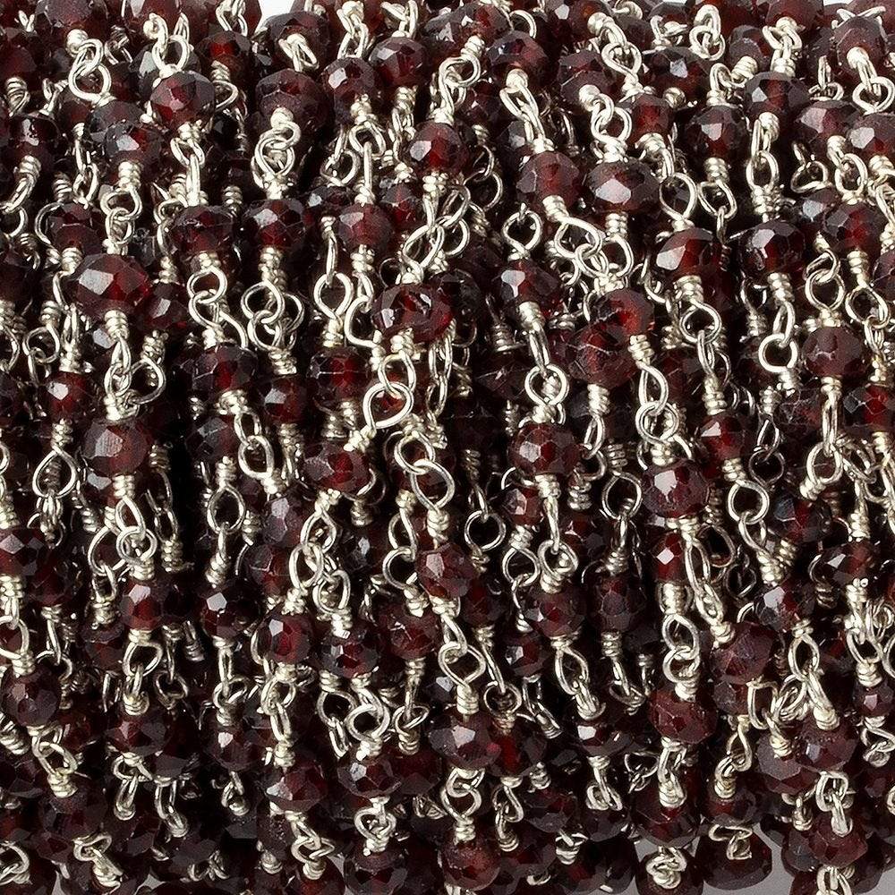 3mm Garnet faceted rondelle Silver plated Wire Wrapped Chain - Beadsofcambay.com