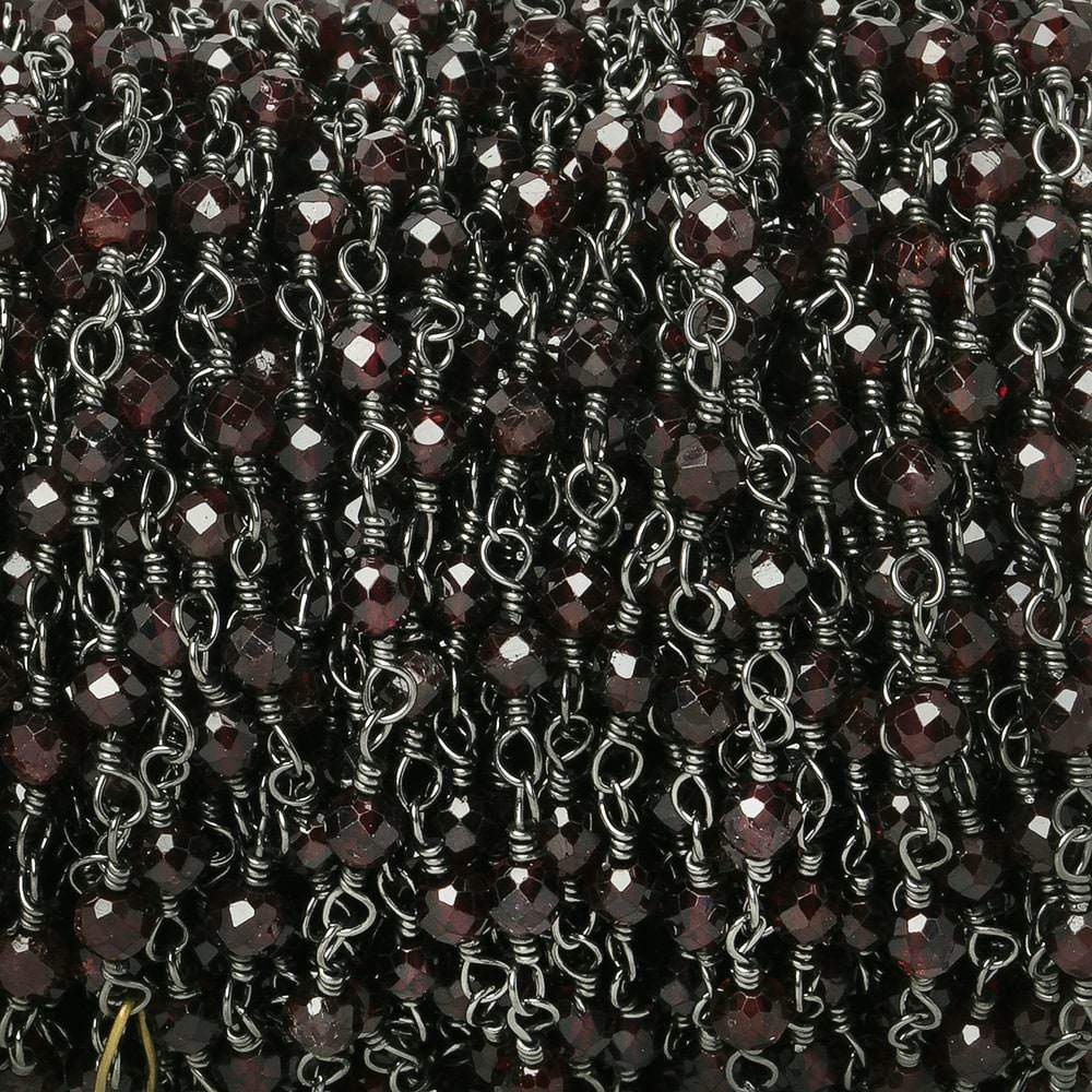 3mm Garnet micro-faceted rondelle Black Gold Chain by the foot 35 pieces - Beadsofcambay.com