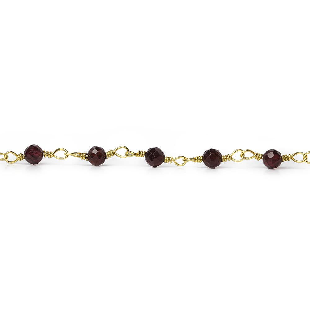 3mm Garnet micro-faceted rondelle Gold Chain by the foot 35 pieces - Beadsofcambay.com