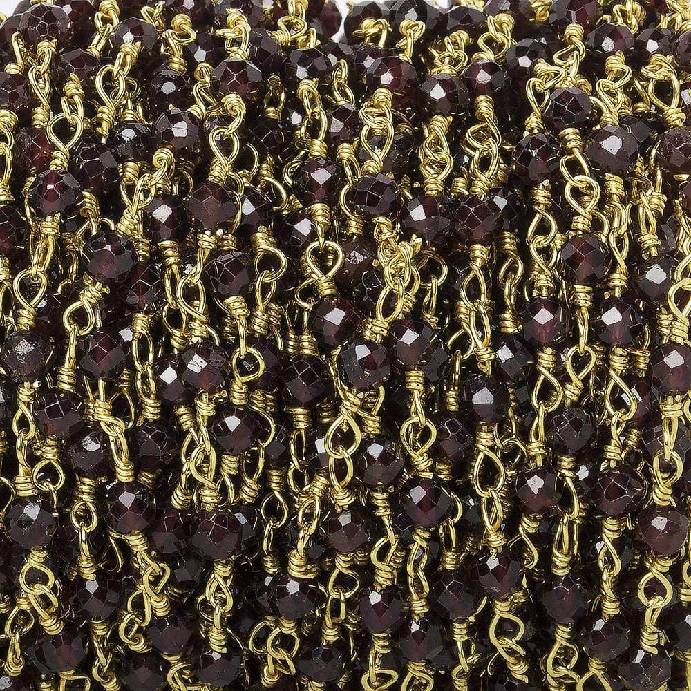 3mm Garnet micro-faceted rondelle Gold Chain by the foot 35 pieces - Beadsofcambay.com