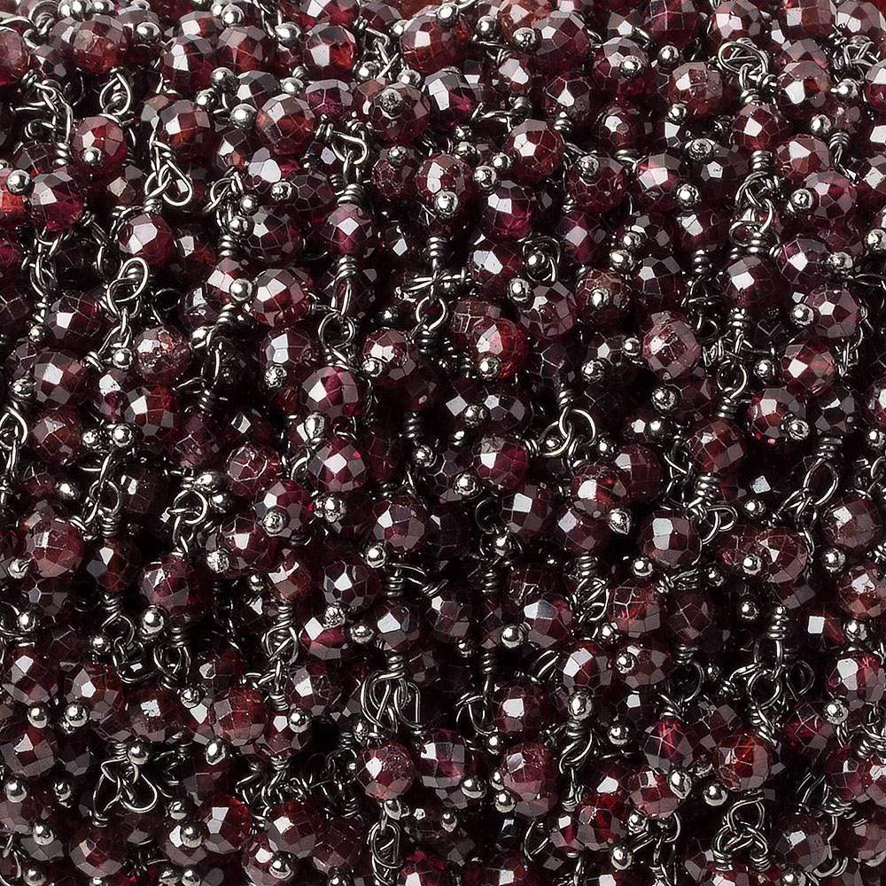 3mm Garnet micro-faceted round Black Gold Dangling Chain by the foot - Beadsofcambay.com
