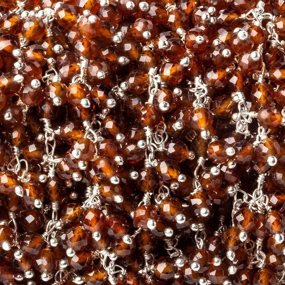 3.5mm Hessonite Garnet microfaceted round Silver Dangling Chain by the foot - Beadsofcambay.com