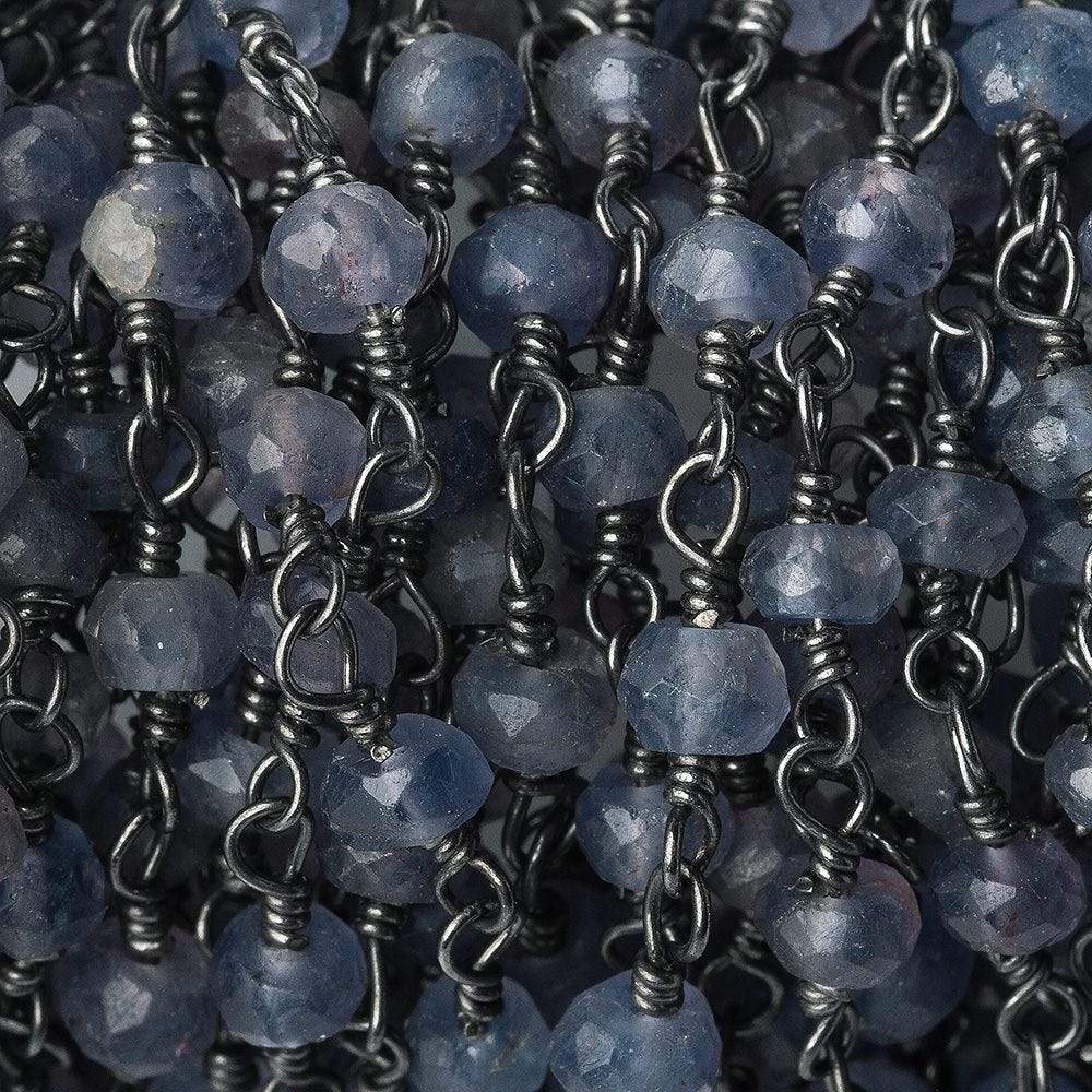 3mm Iolite faceted rondelle Black Gold plated Silver Chain by the foot 40 pieces - Beadsofcambay.com