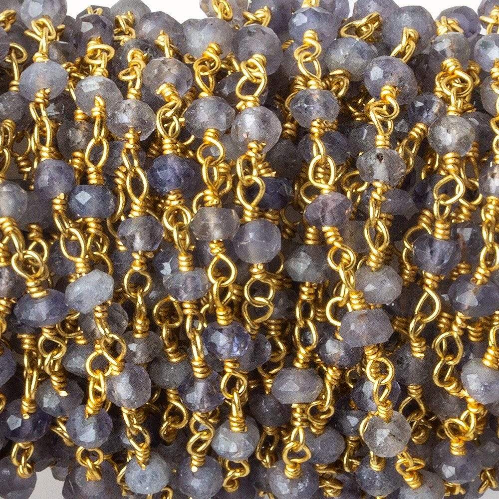 3mm Iolite Faceted Rondelles on Gold Plated Chain by the foot 37 beads - Beadsofcambay.com