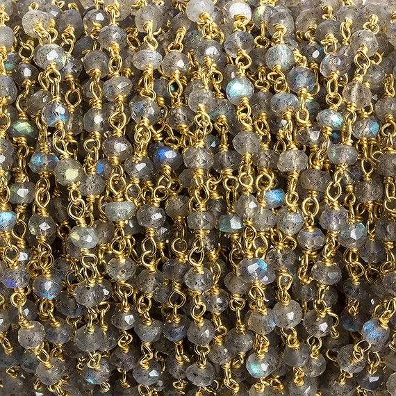 3mm Labradorite faceted rondelle Vermeil Chain by the foot 35 beads - Beadsofcambay.com