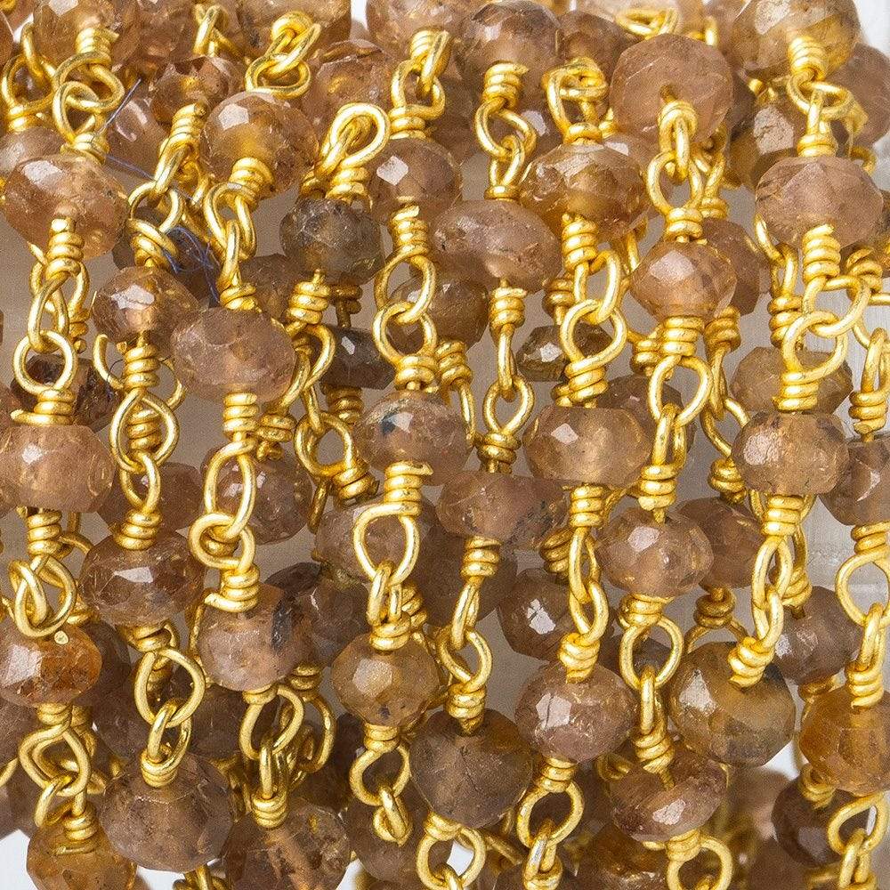 3mm Light Andalusite faceted rondelle Gold Chain by the foot - Beadsofcambay.com
