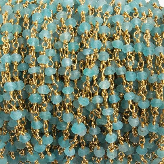 3mm Matte Apatite faceted rondelle Gold Chain by the foot 40 pieces - Beadsofcambay.com