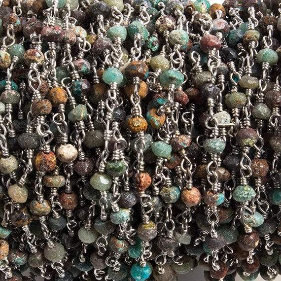 3mm Matte Chrysocolla faceted rondelle Silver Chain by the foot 36 pieces - Beadsofcambay.com
