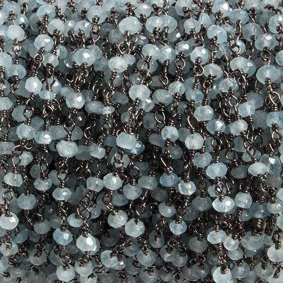 3mm Milky Aquamarine faceted rondelle Black Gold Chain by the foot 36 pieces - Beadsofcambay.com