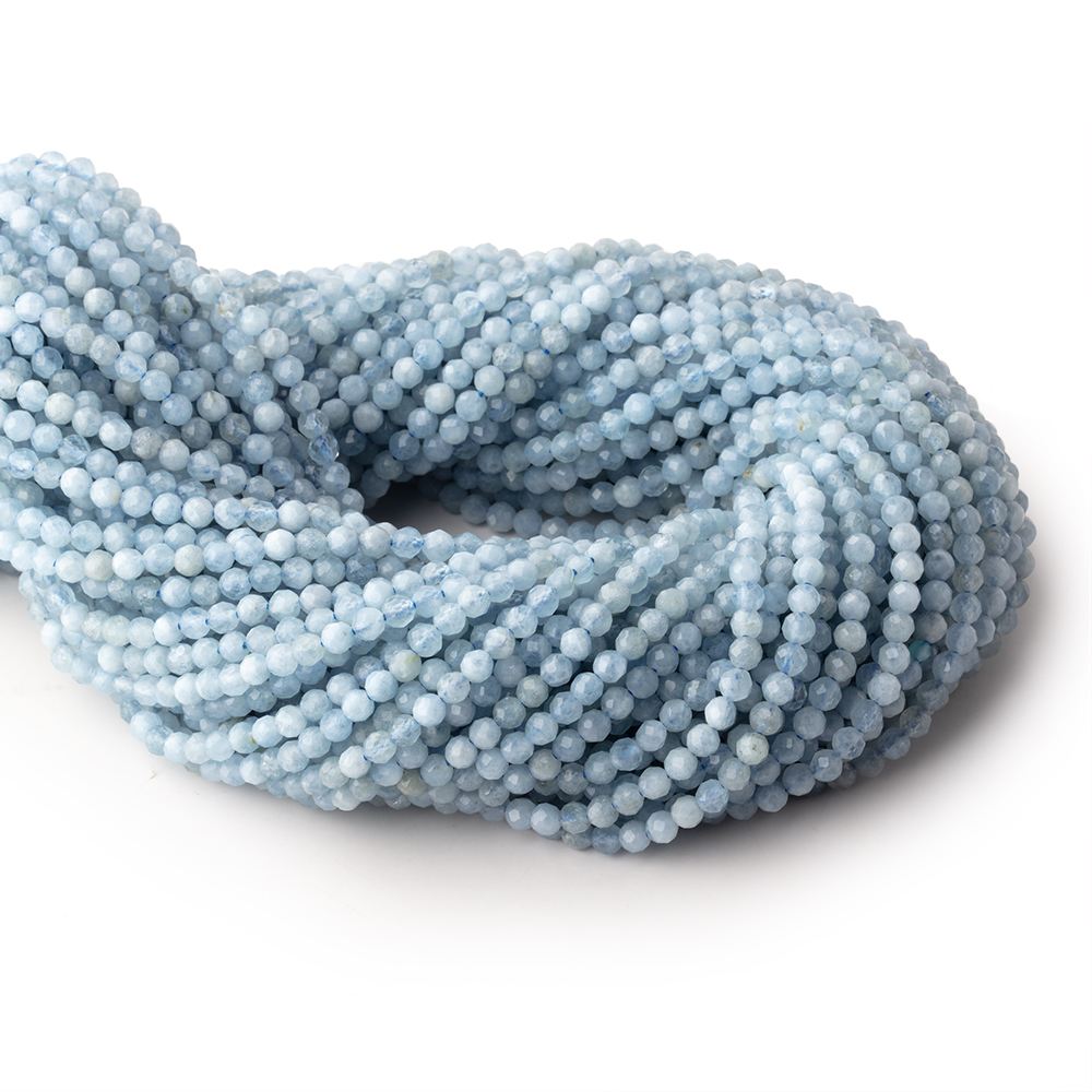 3mm Milky Aquamarine Micro Faceted Round Beads 12.25 inch 94 pieces - Beadsofcambay.com