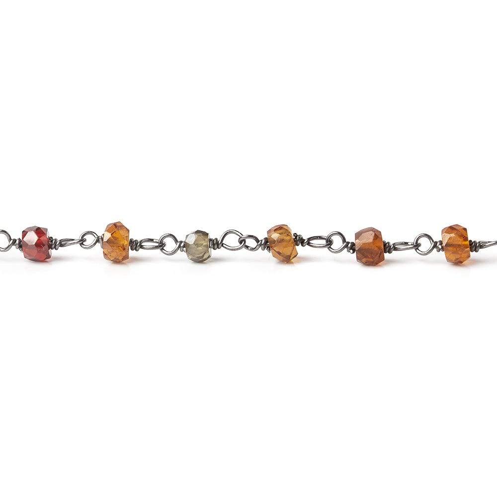 3mm Multi Gemstone faceted rondelle Black Gold plated Silver Chain - Beadsofcambay.com