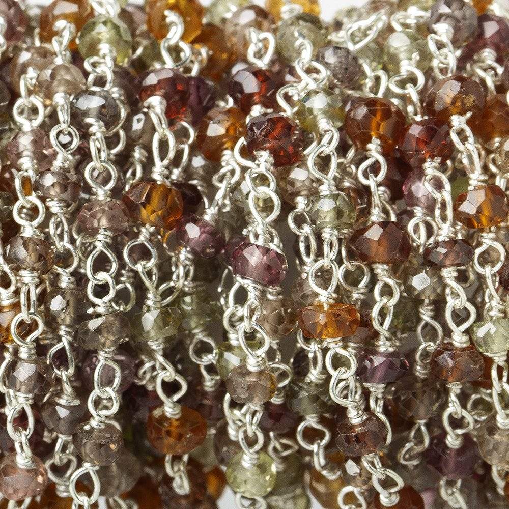 3mm Multi Gemstone faceted rondelle Silver Chain by the foot - Beadsofcambay.com