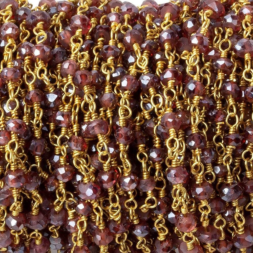 3mm Mystic Rhodolite Garnet faceted rondelles on Gold Chain by the foot - Beadsofcambay.com