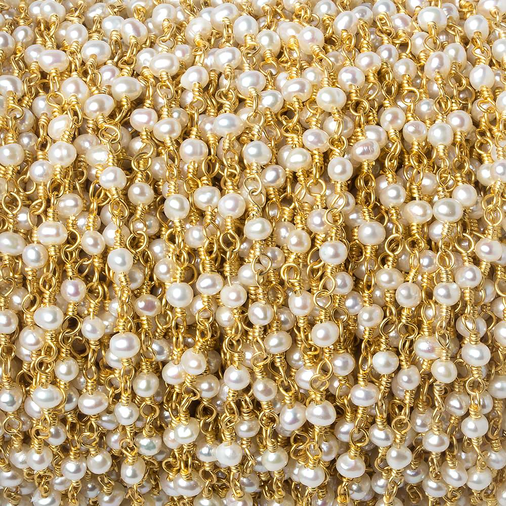 3mm Off White Baroque Freshwater Pearl Vermeil Chain by the foot - Beadsofcambay.com