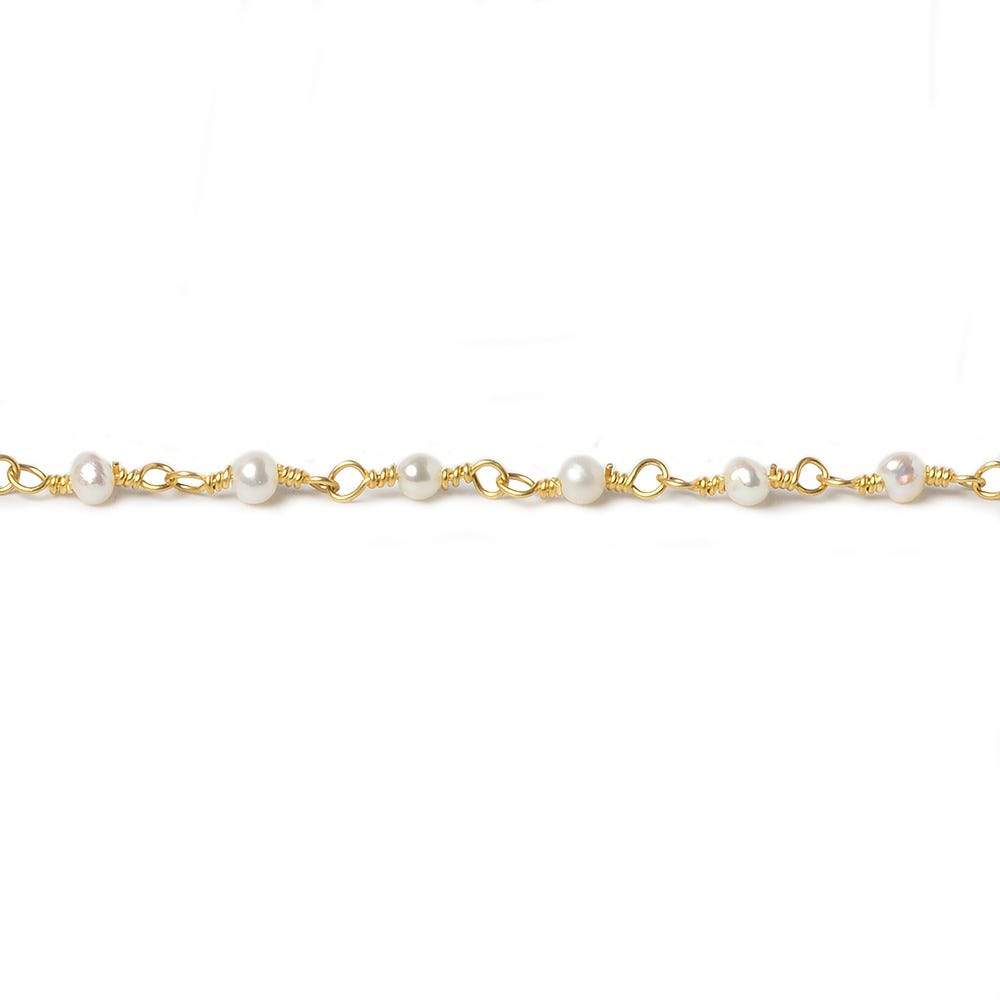 3mm Off White Baroque Freshwater Pearl Vermeil Chain by the foot - Beadsofcambay.com
