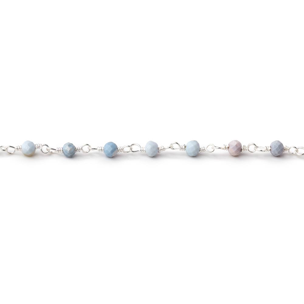 3mm Owyhee Denim Blue Opal Micro Faceted Rondelles on Silver Plated Chain - Beadsofcambay.com