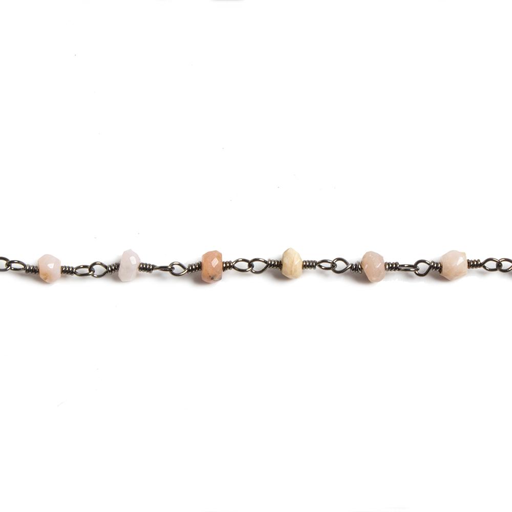 3mm Pink Peruvian Opal faceted rondelle Black Gold Chain by the foot 36 pieces - Beadsofcambay.com