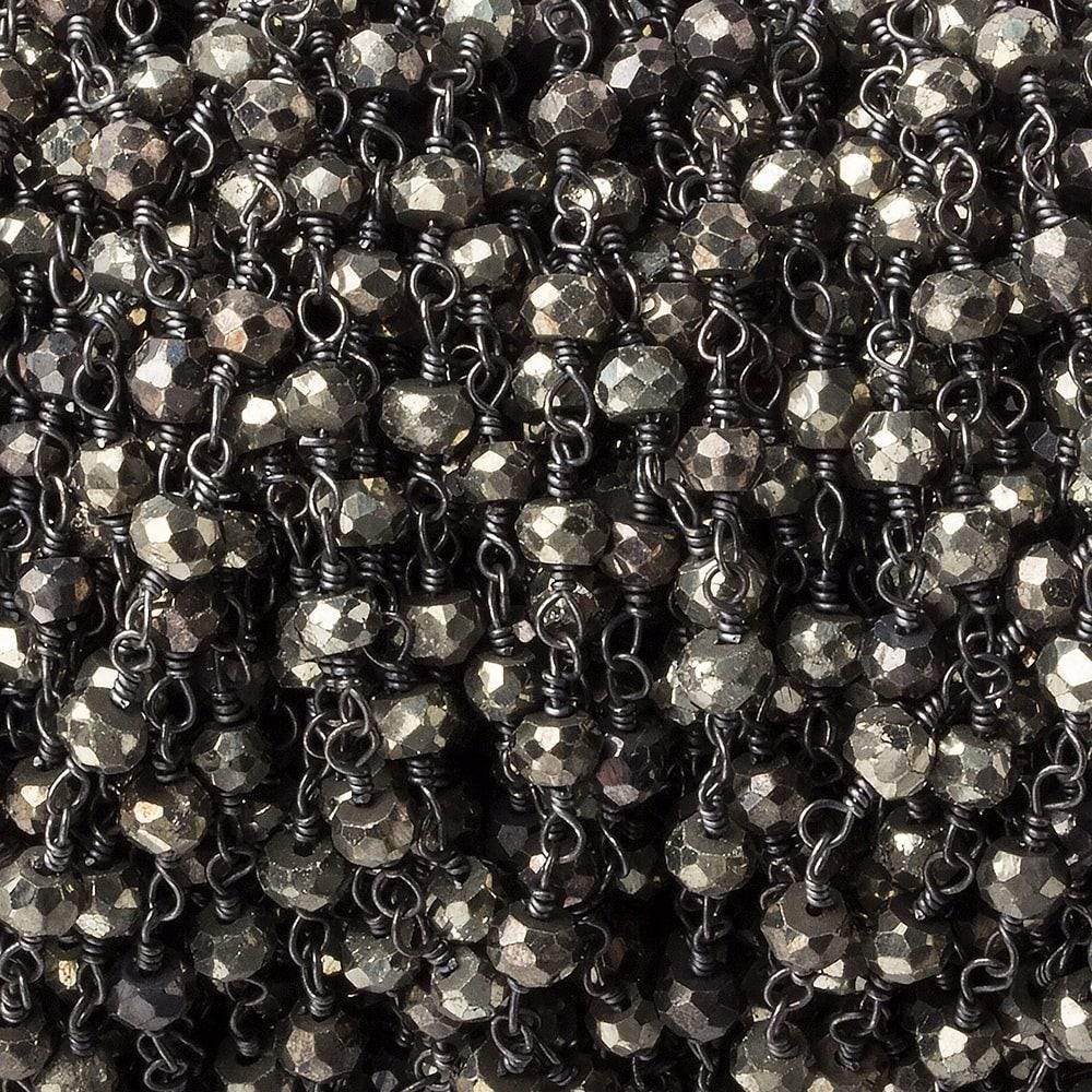 3mm Pyrite faceted rondelle Black Gold Chain by the foot 33 pcs - Beadsofcambay.com