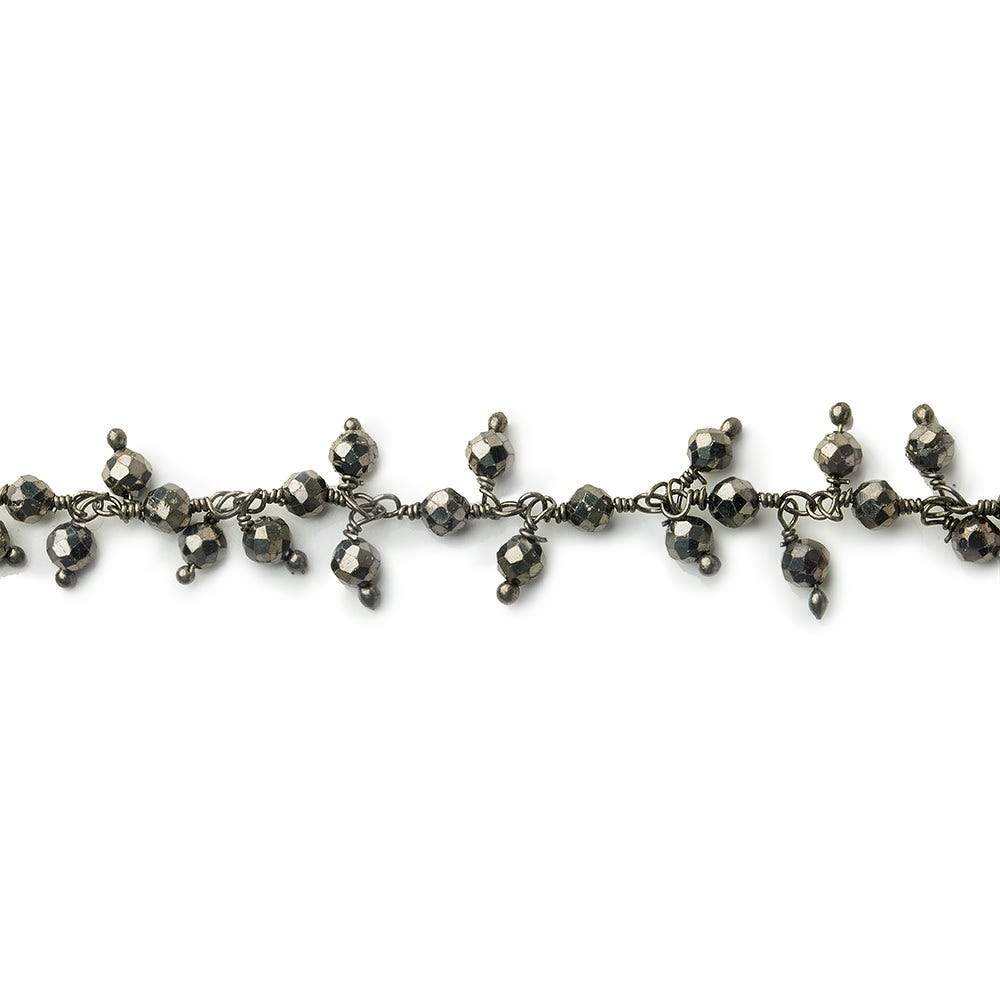 3mm Pyrite micro-faceted round Black Gold Dangling Chain by the foot - Beadsofcambay.com