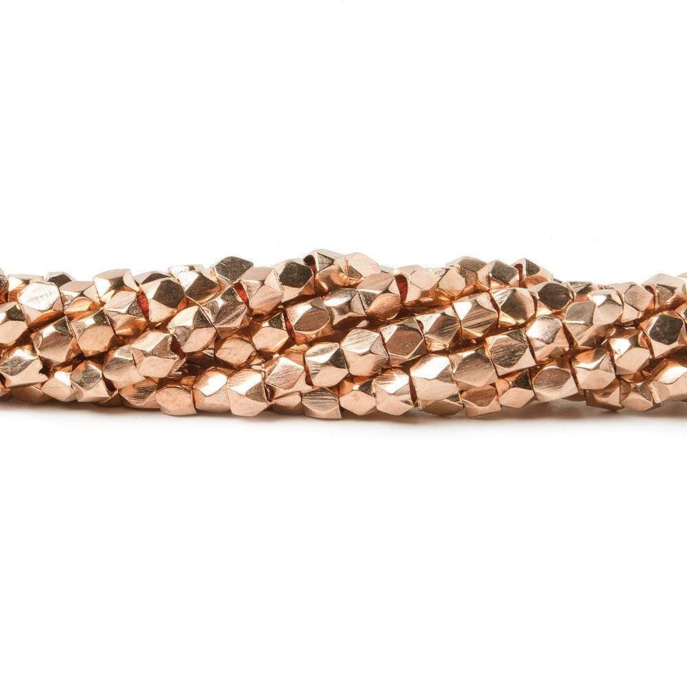3mm Rose Gold plated Copper Hand Polished Faceted Nugget Beads 8 inch 70 beads - Beadsofcambay.com