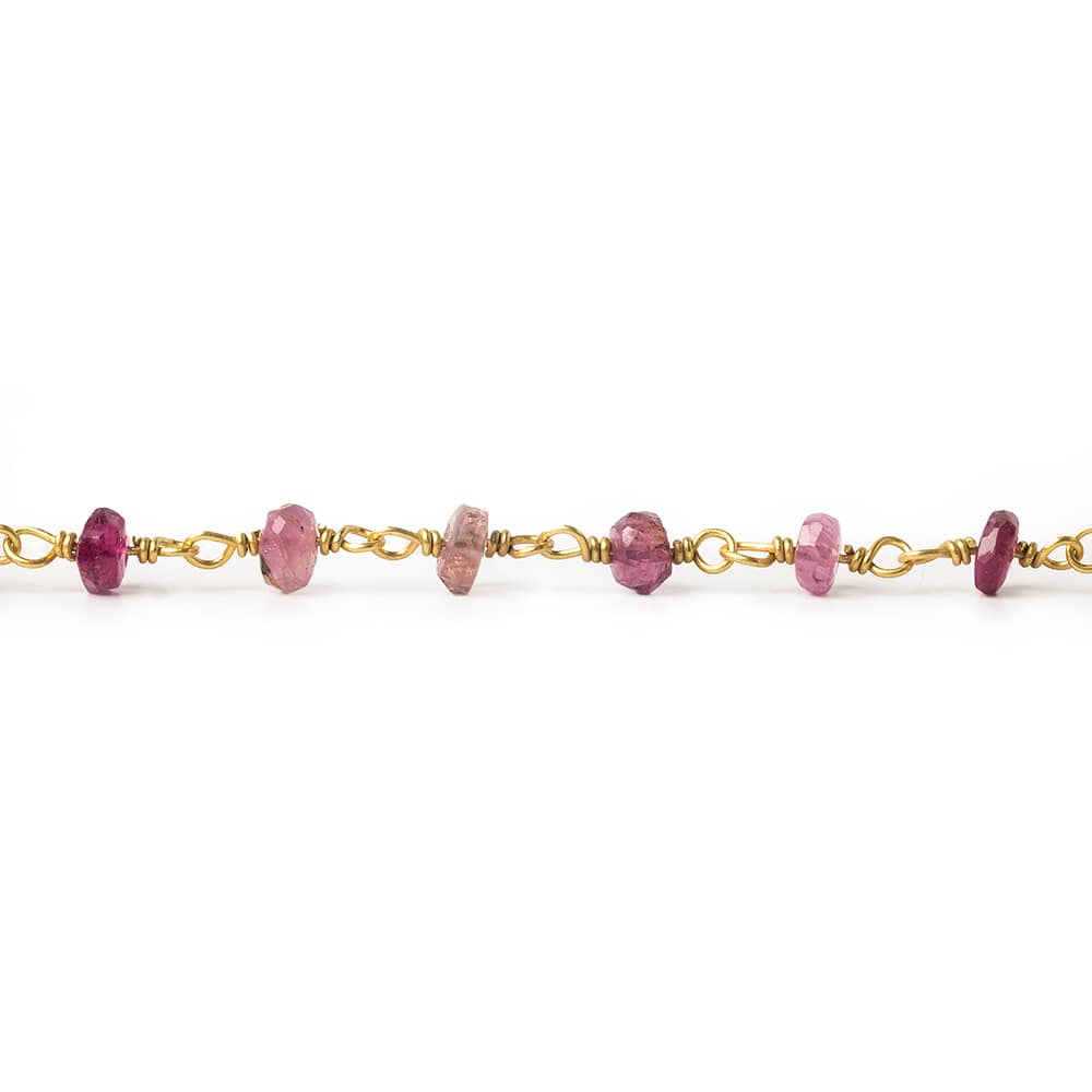 3mm Rubelite Tourmaline faceted rondelle Vermeil Chain by the foot 47 pieces - Beadsofcambay.com