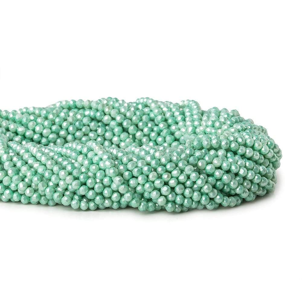 3mm Sea Aqua Shell Pearl micro faceted round beads 13 inch 133 pieces - Beadsofcambay.com