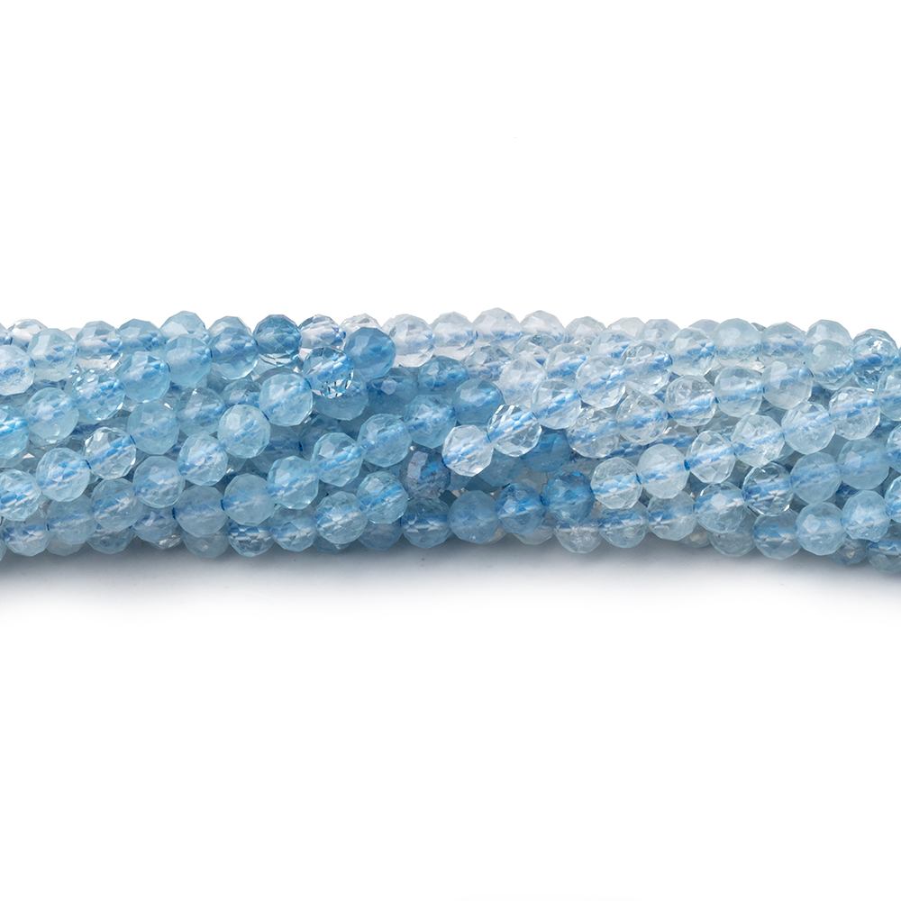 3mm Shaded Aquamarine Micro Faceted Round Beads 12.25 inch 106 pieces - Beadsofcambay.com