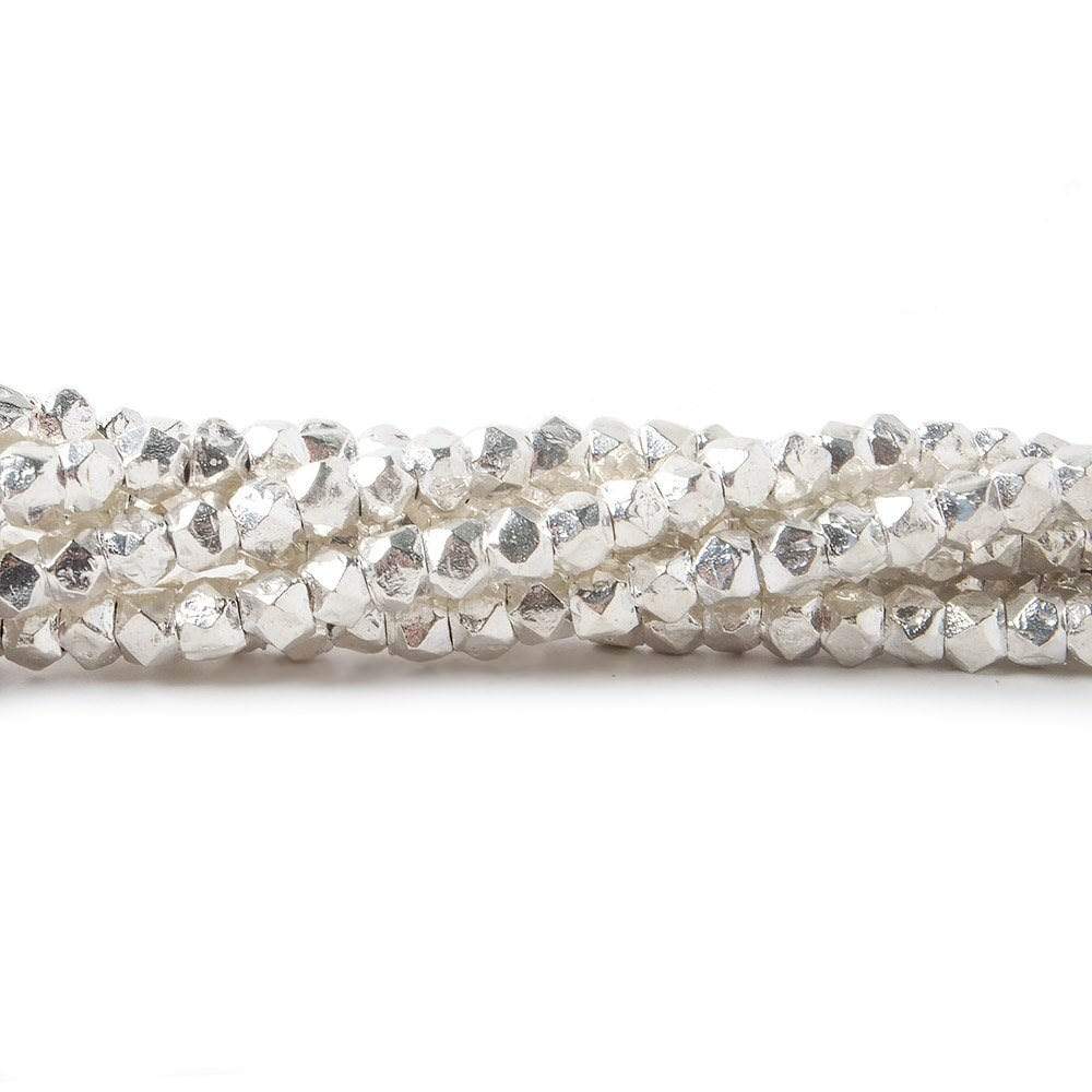 3mm Sterling Silver Faceted Nugget Beads 38 beads 4 inch - Beadsofcambay.com
