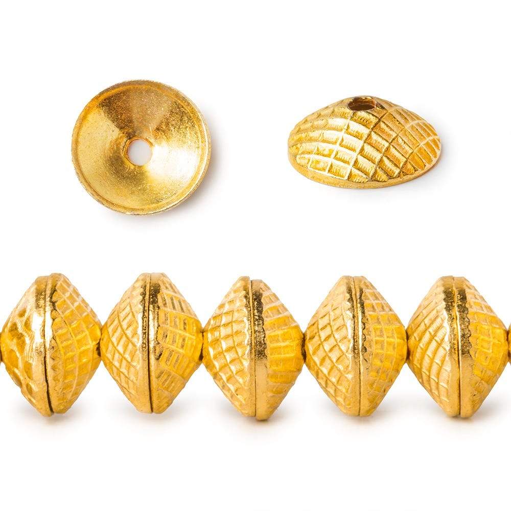 3x10mm 22kt Gold Plated Copper Bead Cap Mesh Design 8 inch 58 pieces - Beadsofcambay.com