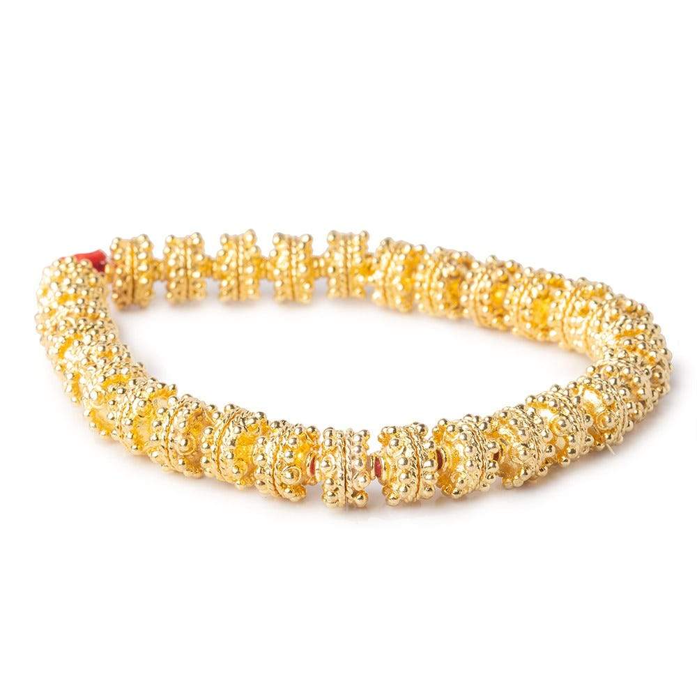 3x10mm 22kt Gold Plated Copper Bead Cap with Bali Granulated Design 8 inch 58 pieces - Beadsofcambay.com