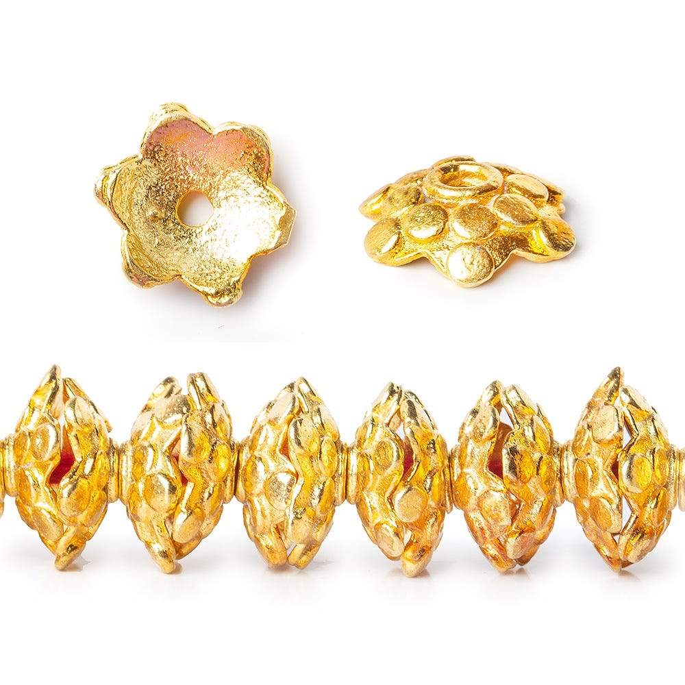 3x11mm 22kt Gold Plated Copper Polka Dots On Snowflake Bead Cap 8 inch 64 beads - Beadsofcambay.com