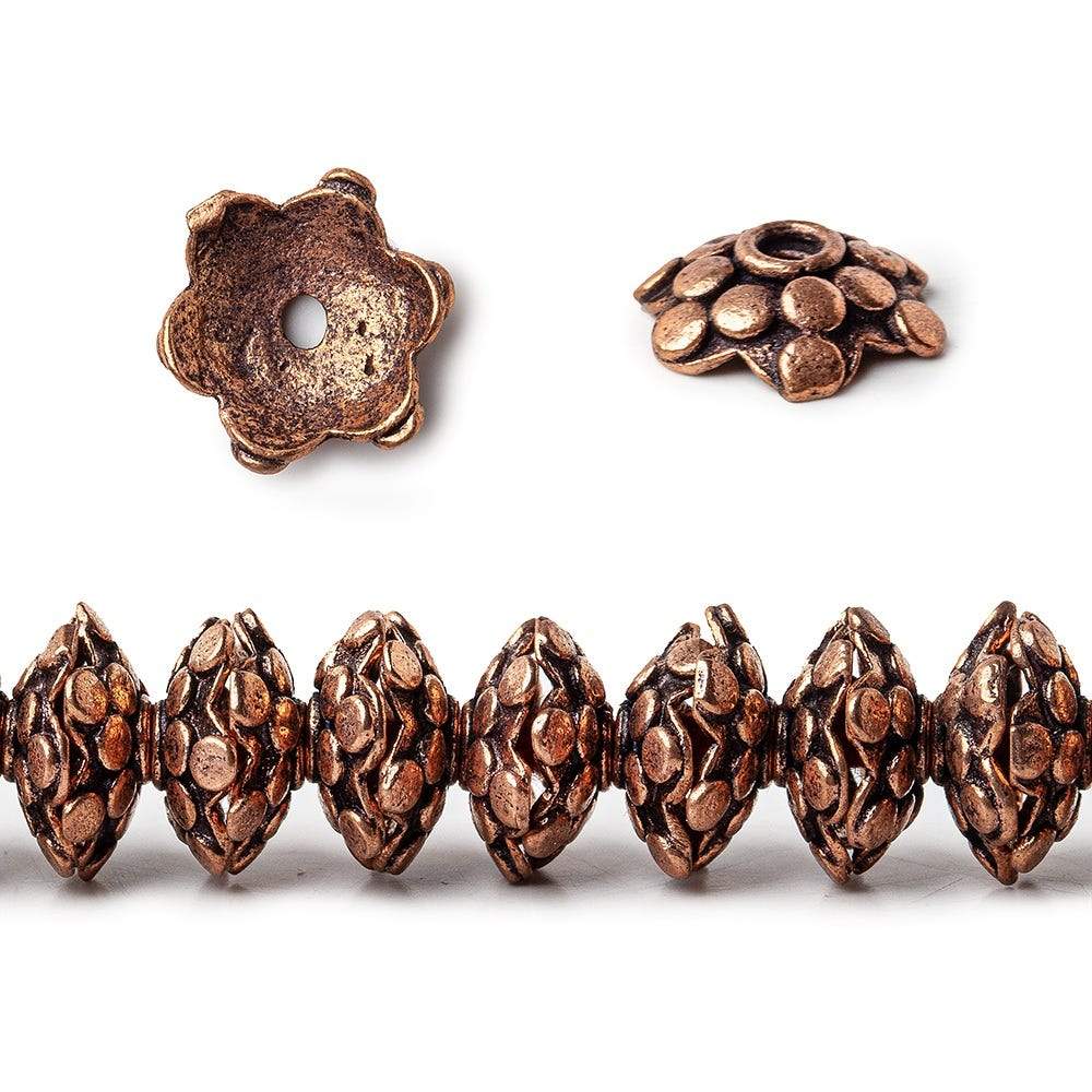 3x11mm Antiqued Copper Polka Dots On Snowflake Shape Bead Cap 8 in 64 pcs - Beadsofcambay.com