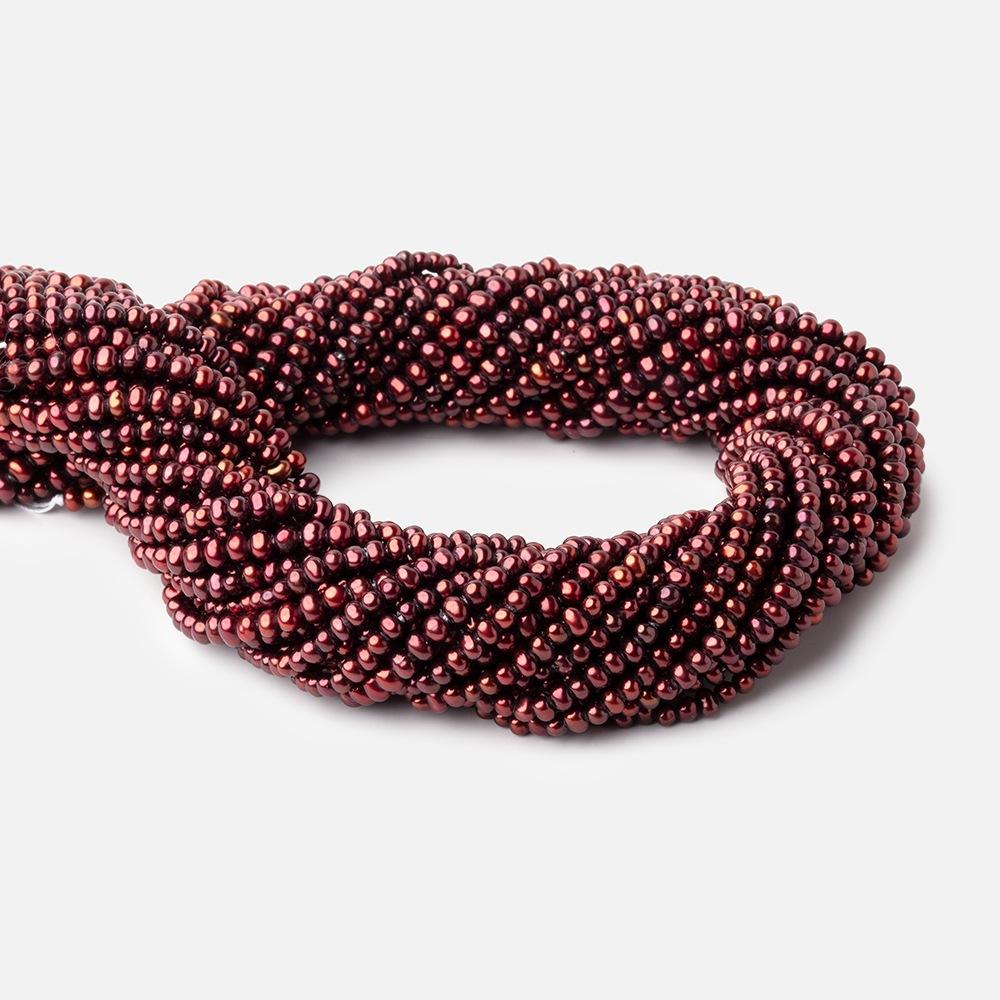 3x2mm Wine Red Off Round Freshwater Pearls 15 inch 172 pieces - Beadsofcambay.com