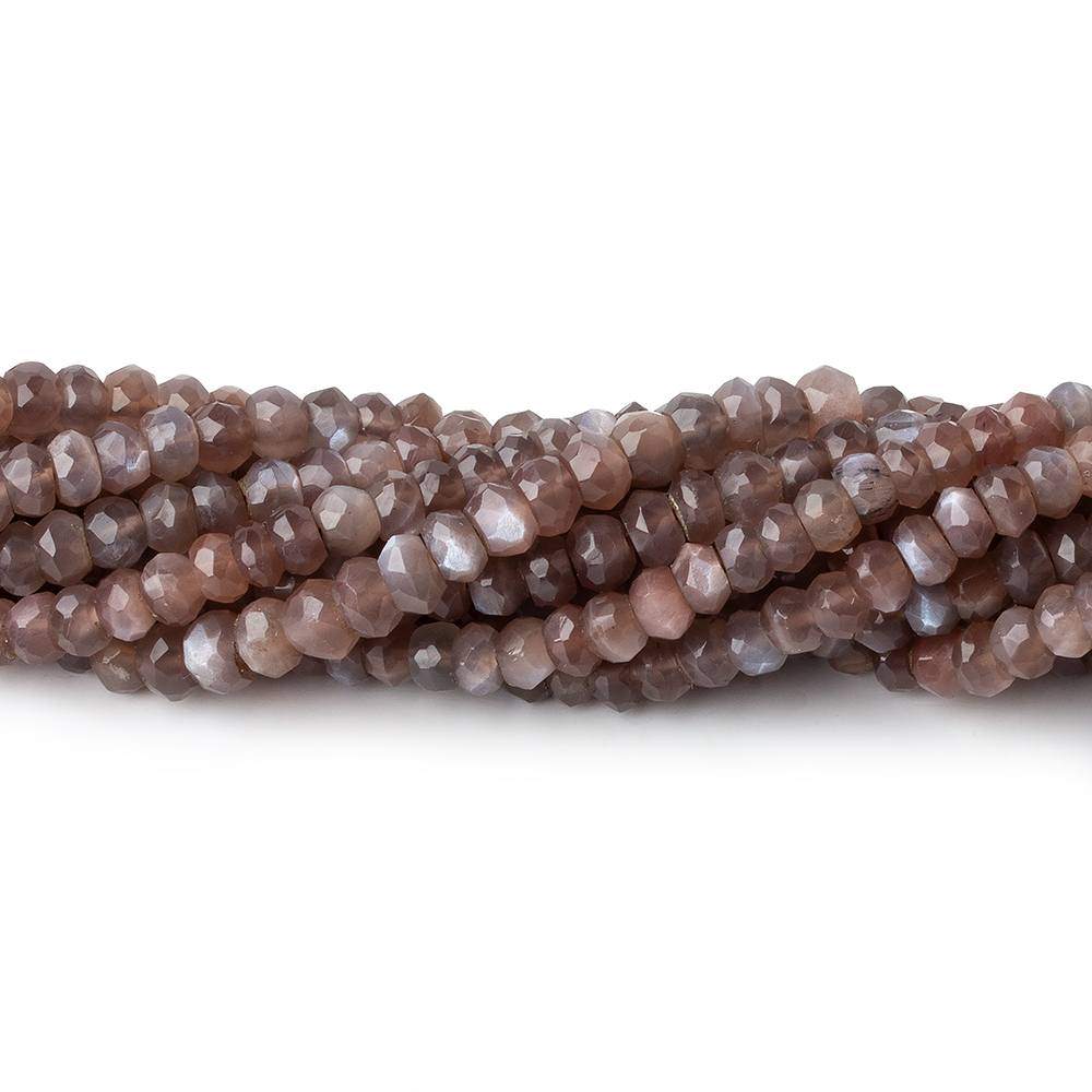 4-4.5mm Chocolate Brown Moonstone faceted rondelles 13 inch 90 beads - Beadsofcambay.com
