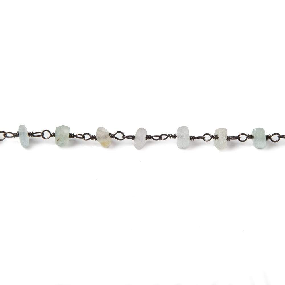 4-4.5mm Matte Aquamarine & Beryl rondelle Black Gold Chain by the foot 25 pcs - Beadsofcambay.com