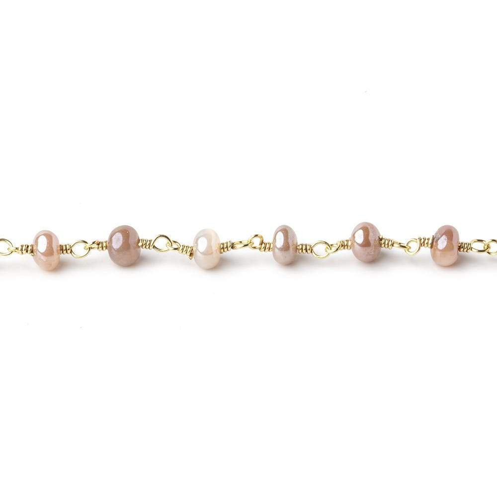 4-5mm Mystic Angel Skin Moonstone Plain Rondelles on Gold Plated Chain by the Foot - Beadsofcambay.com
