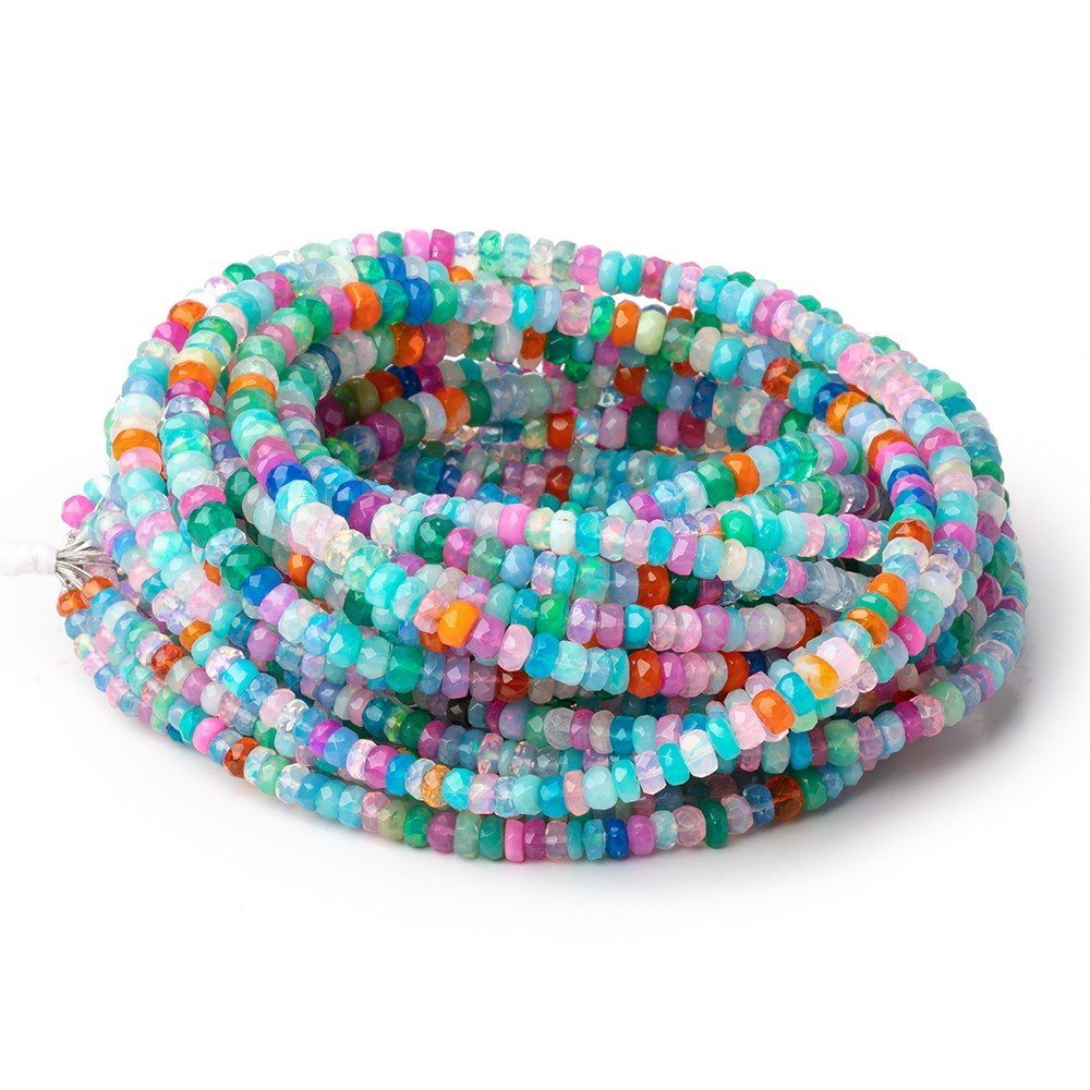 4-5mm Neon Multi Color Ethiopian Opal Faceted Rondelles 16 inch 163 Beads AA - Beadsofcambay.com