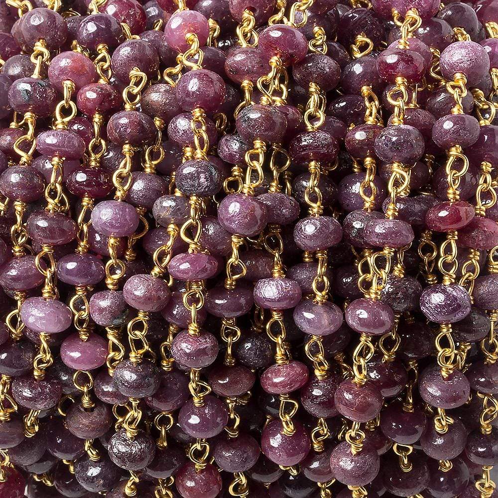 Beadsofcambay 4-5mm Ruby plain rondelle Vermeil Chain by the foot