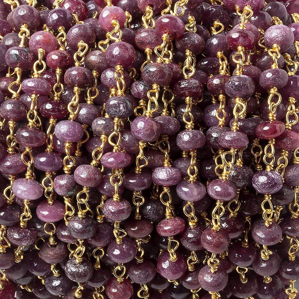 Beadsofcambay 4-5mm Ruby plain rondelle Vermeil Chain by the foot